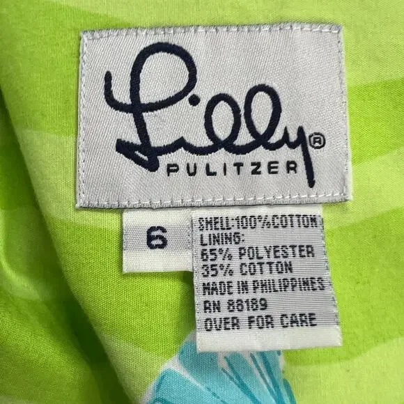 Vintage Lilly Pulitzer Reversible Wrap Skirt 6 Green Blue Low Tide Ocean Beach